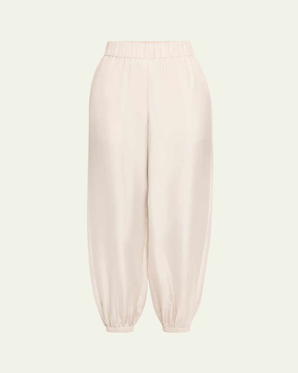High-Rise Tapered Silk Twill Trousers